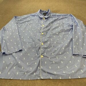 Polo Ralph Lauren Shirt Mens 4XL Blue Pony Print Pajama Top Sleepwear Cotton